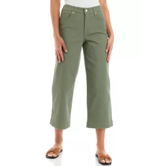 Crown & Ivy Womens Crop Jeans Sz 4R 4 Wide Leg Army Olive Green Denim NEW - Picture 1 of 6